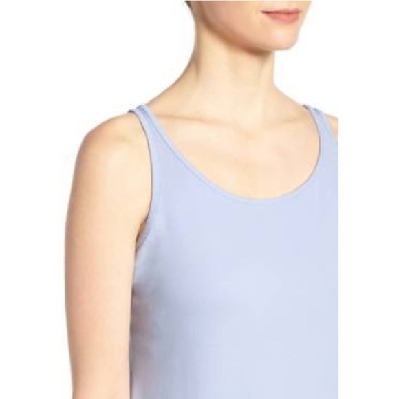 Eileen Fisher Scoop Neck Long Silk‎ Jersey Tank Top Blue Sleeveless Shirt - Picture 2 of 9